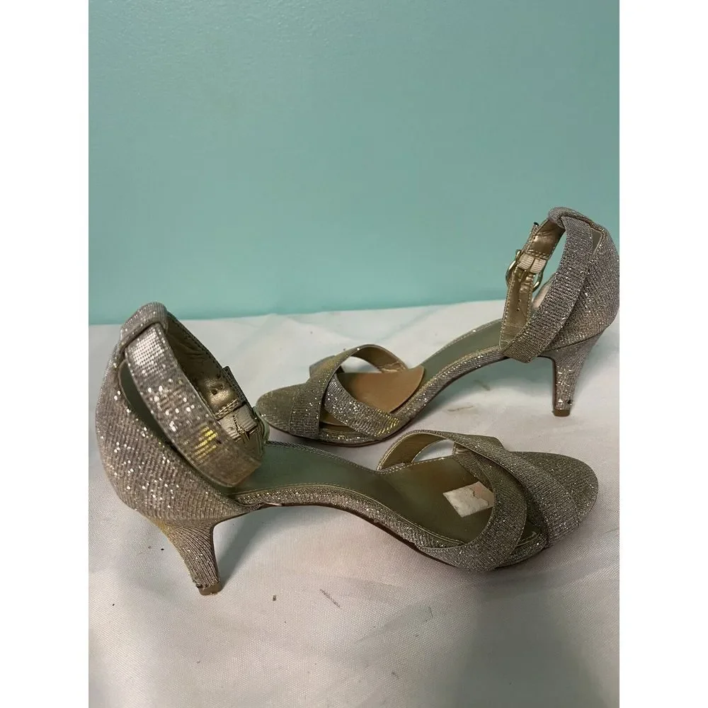 Kelly & Katie Gold Sparkle Open-toe Block Heel‎ Ankle Strap  Size 6.5 S-206